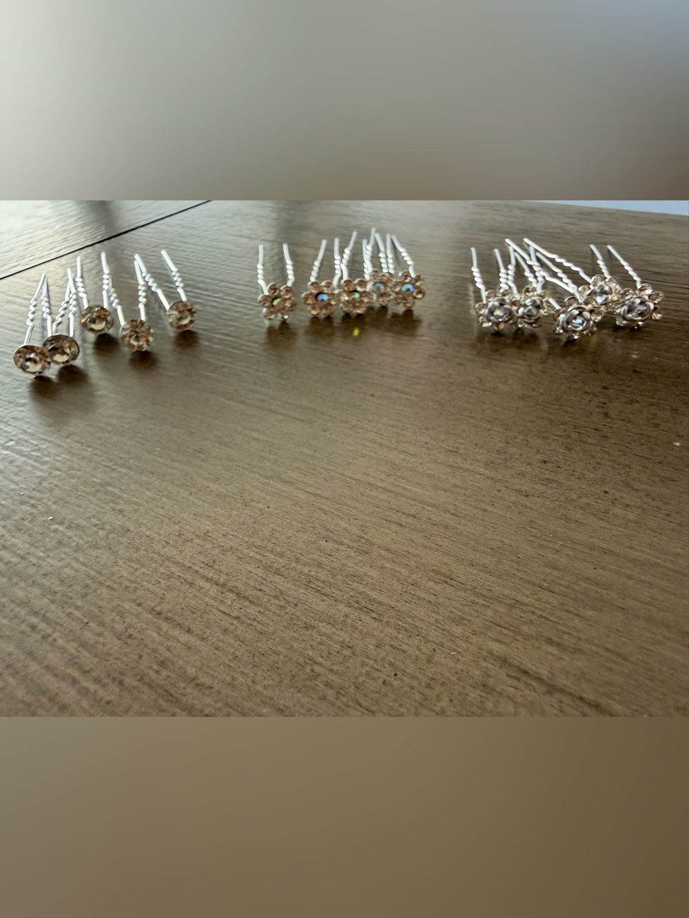 Crystal Flower Hair Pins - Silver with Clear Iridescent Stones